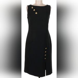 Tahari by Arthur S. Levine Black Pencil Sleeveless Dress with Gold Buttons, Sz:4